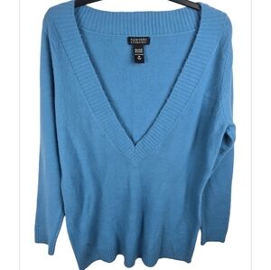 New York & Company Blue Oversized V-Neck Pullover Sz M